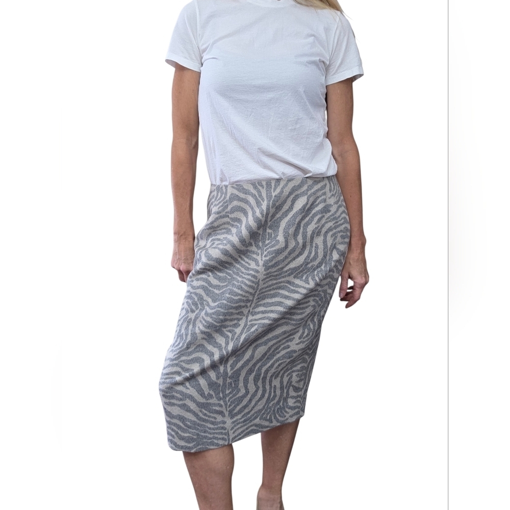 Carlisle Zebra Angora Wool Pencil Skirt 6 Gray Animal Print